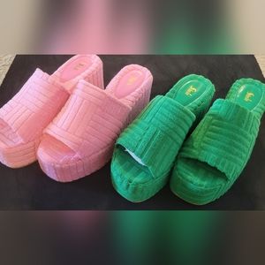 2 pair platform slides. Size 8. Color pink  green.